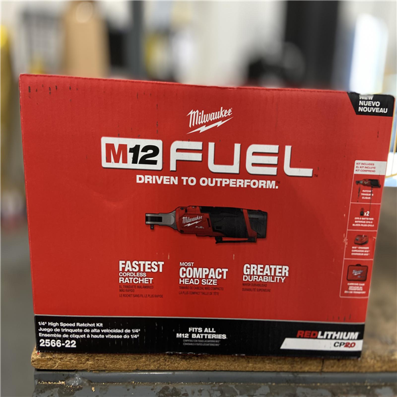 DALLAS LOCATION - Milwaukee M12 FUEL 12V Lithium-Ion Brushless Cordless High Speed 1/4 in. Ratchet Kit w/(2) Batteries, Charger and Bag