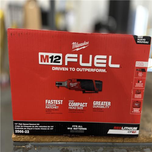 DALLAS LOCATION - Milwaukee M12 FUEL 12V Lithium-Ion Brushless Cordless High Speed 1/4 in. Ratchet Kit w/(2) Batteries, Charger and Bag
