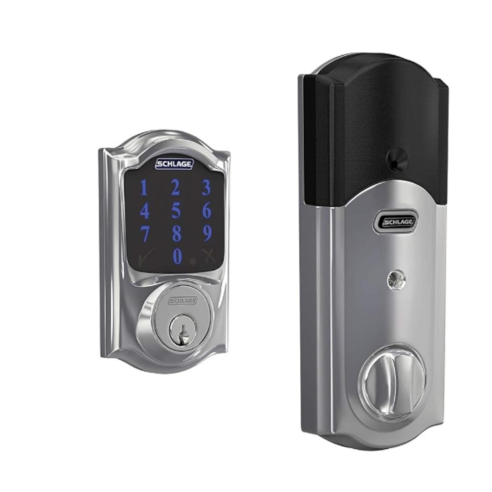 NEW! - SCHLAGE BE469ZP CAM 625 Connect Smart Deadbolt With Alarm Inbuilt Camelot Trim In Bright Chrome