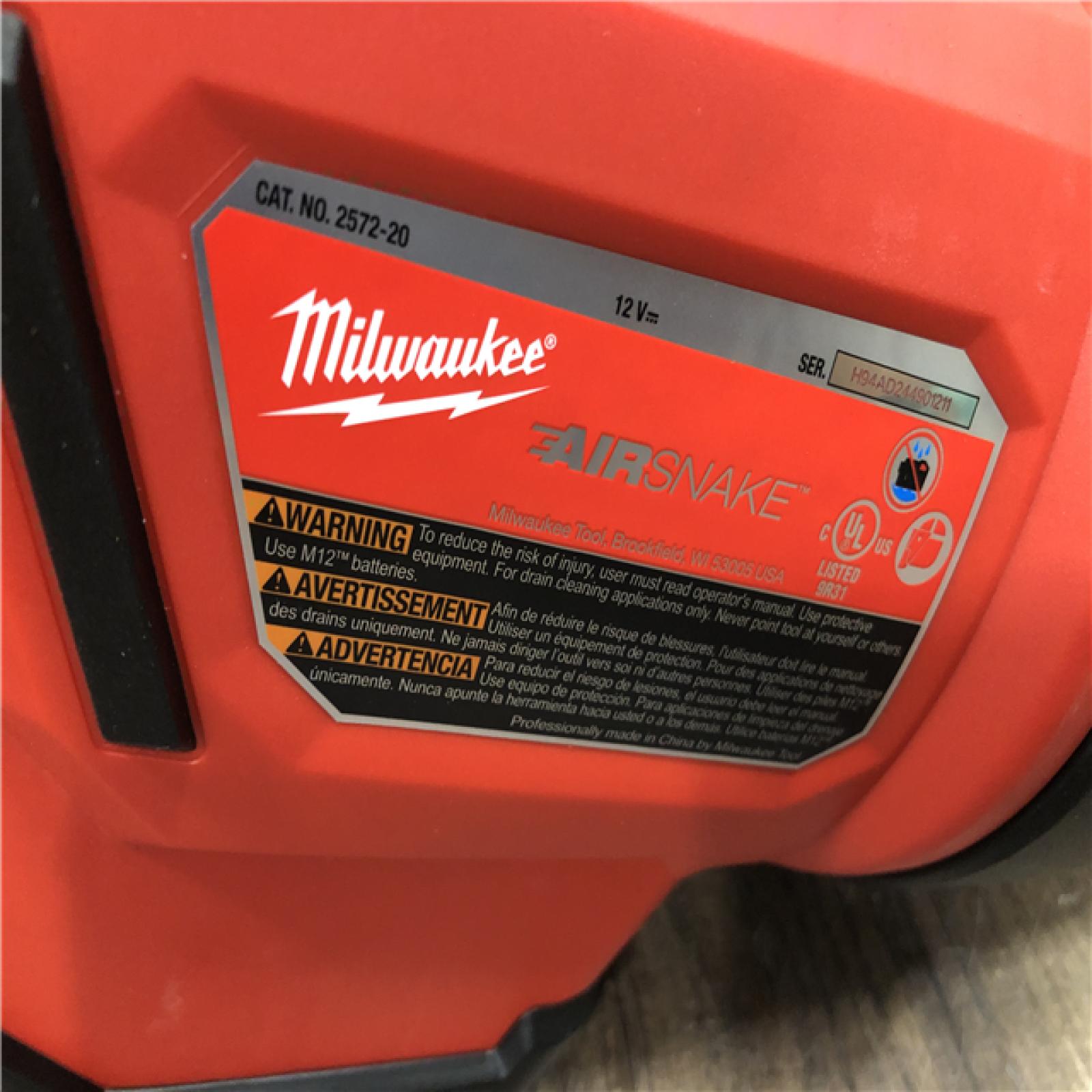 AS-IS Milwaukee 12-Volt Lithium-Ion Cordless Drain Cleaning Airsnake Air Gun Kit