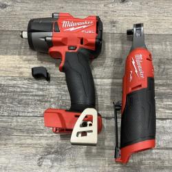 AS-IS Milwaukee FUEL 18V Cordless Mid Torque 1/2 in. Impact Wrench w/ 12 FUEL 3/8 in. Ratchet Combo Kit