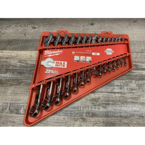 NEW - Milwaukee Combination SAE Wrench Mechanics Tool Set (15-Piece)
