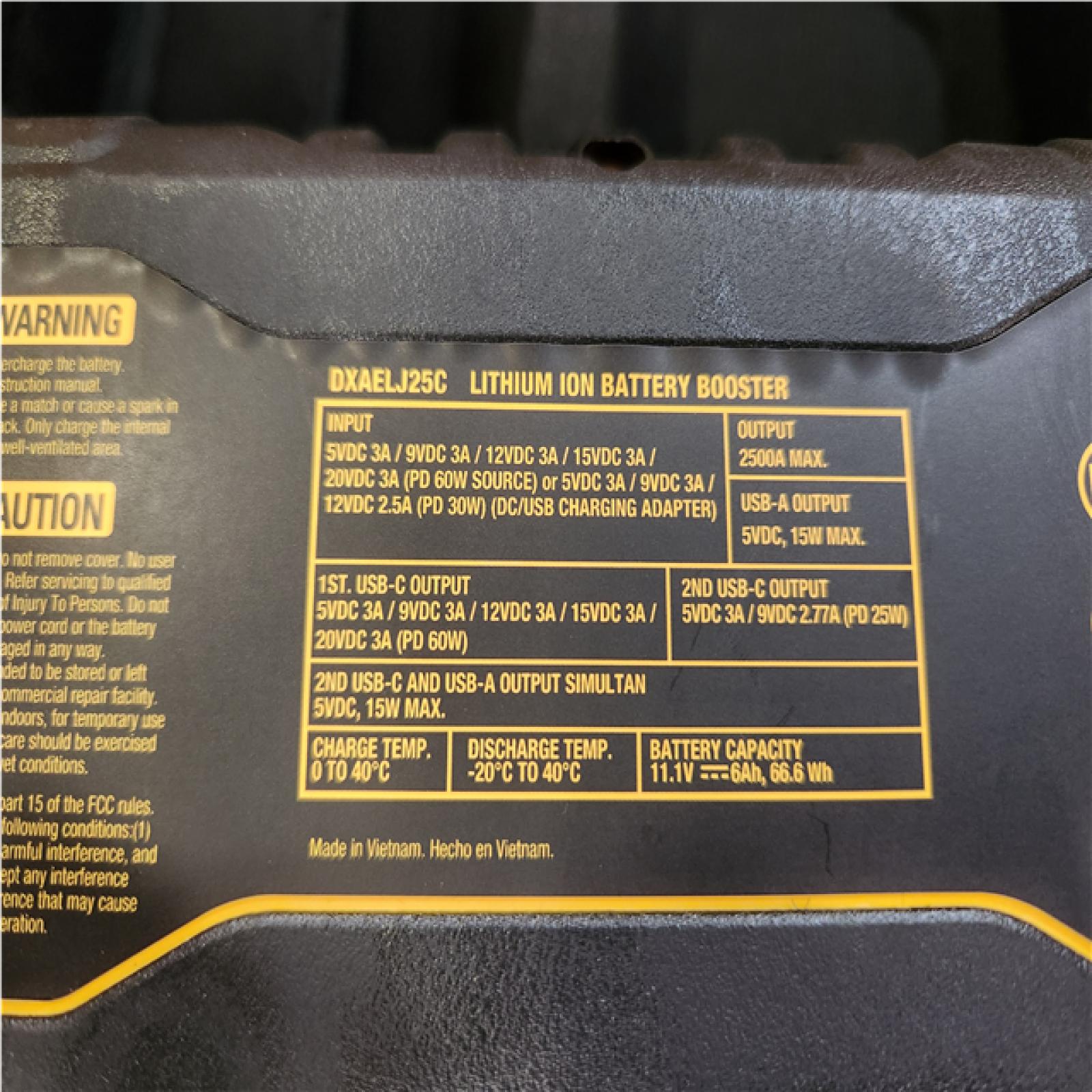Phoenix NEW DEWALT 2500 Peak Amp Lithium Jump Starter with USB Power Bank and Carrying Case - DXAELJ25C