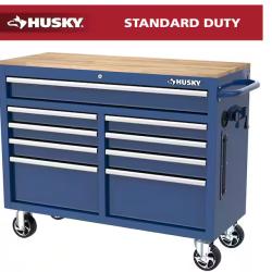 DALLAS LOCATION -  Husky Tool Storage 46 in. W x 18 in. D 9-Drawer Gloss Blue Mobile Workbench Cabinet