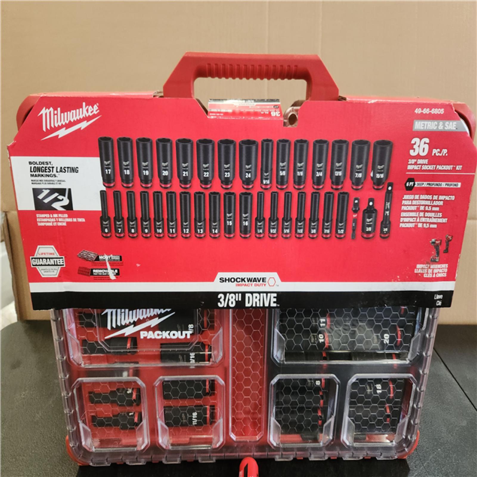 Phoenix NEW Milwaukee SHOCKWAVE Impact-Duty 3/8 in. Drive Metric and SAE Deep Well Impact PACKOUT Socket Set (36-Piece)