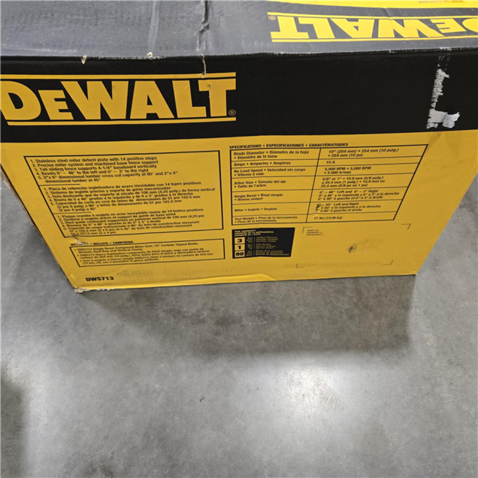 AS-IS  DEWALT 15 Amp Corded 10 in. Compound Single Bevel Miter Saw