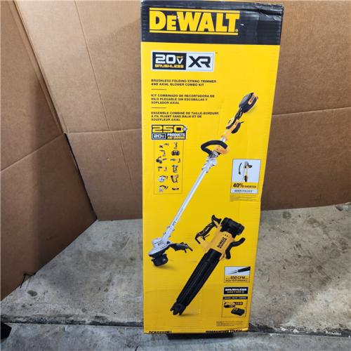 Houston location- AS-IS DEWALT 20V MAX Cordless Battery Powered String Trimmer & Leaf Blower Combo Kit with (1) 4.0 Ah Battery and Charger NO BATTERY