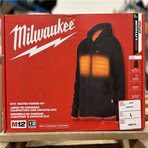 NEW! - Milwaukee Men's Large M12 12-Volt Lithium-Ion Cordless Black Heated Jacket Hoodie Kit with (1) 2.0 Ah Battery and Charger