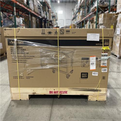 DALLAS LOCATION - Husky 72 in. W x 24 in. D Heavy Duty 18-Drawer Mobile Workbench Cabinet with Adjustable-Height Hardwood Top in Matte Black