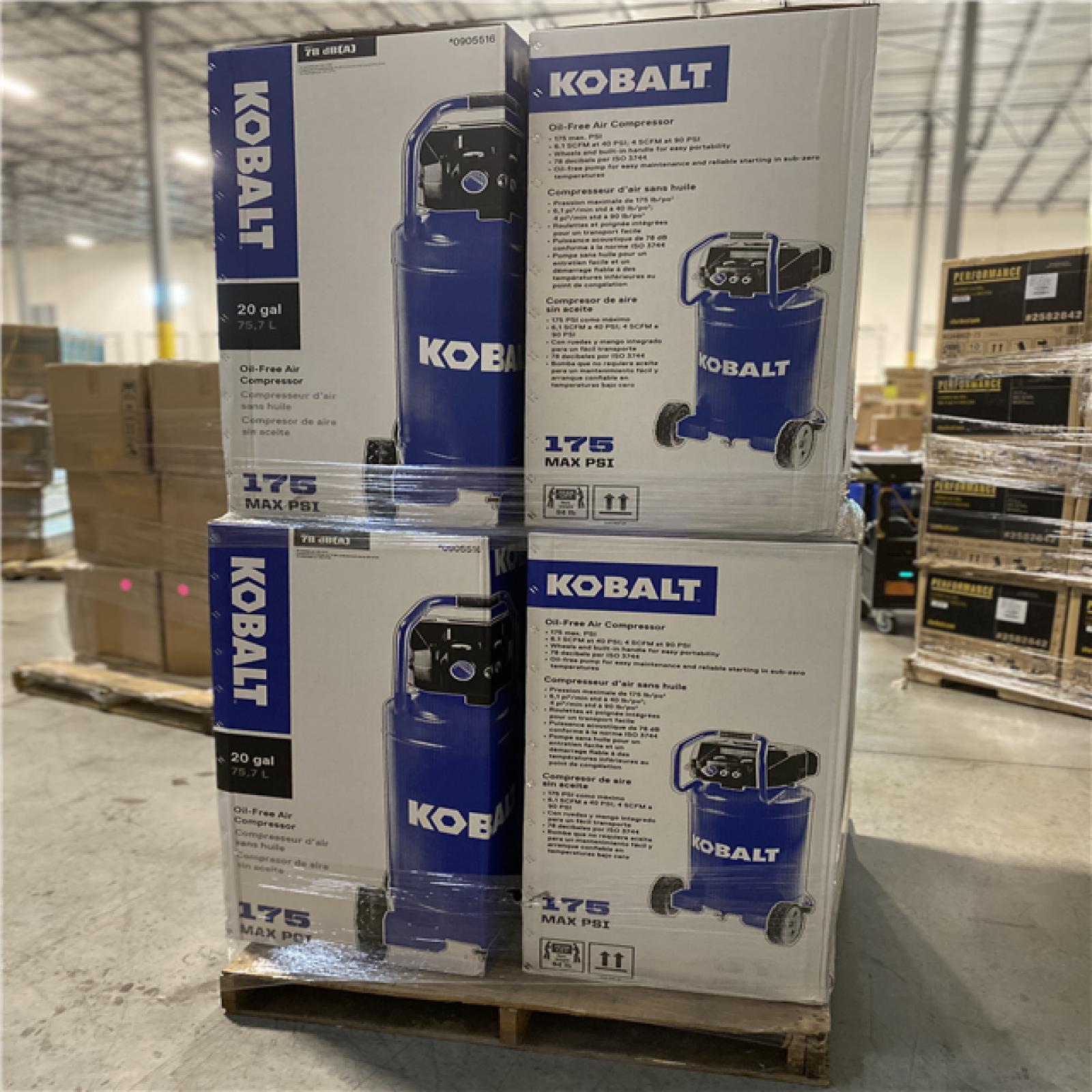 DALLAS LOCATION - Kobalt 20-Gallon Portable Electric 175 PSI Vertical Air Compressor PALLET -(8 UNITS)