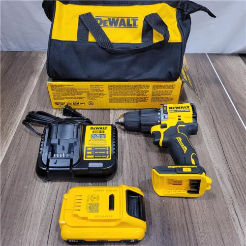 AS-IS DEWALT ATOMIC 20-Volt Lithium-Ion Cordless 1/2 in. Compact Hammer Drill with 3.0Ah Battery, Charger and Bag