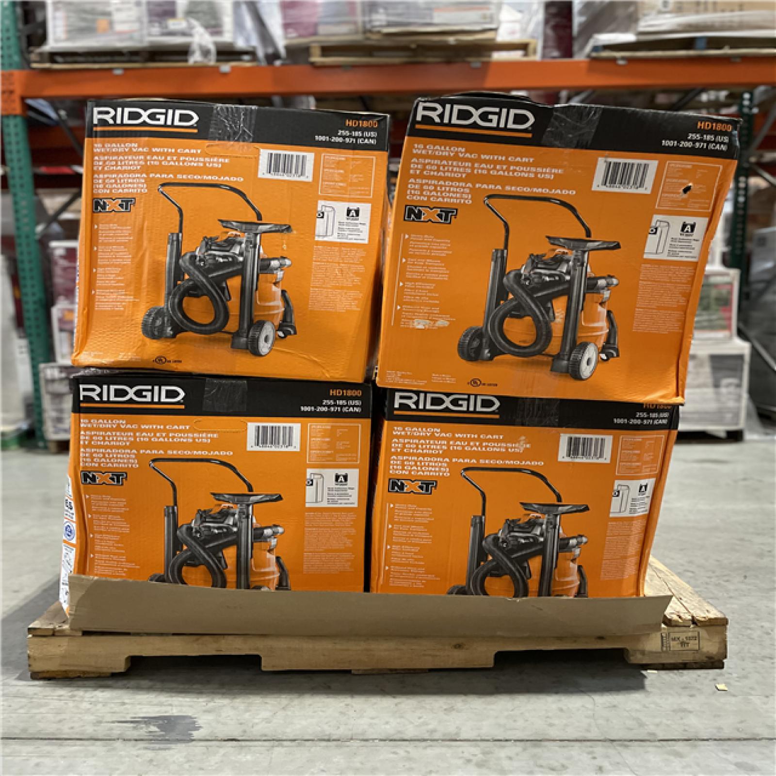 DALLAS LOCATION- RIDGID 16 Gal. 6.5 Peak HP NXT Shop Vacuum Wet Dry Vac with Cart PALLET (7 UNITS)