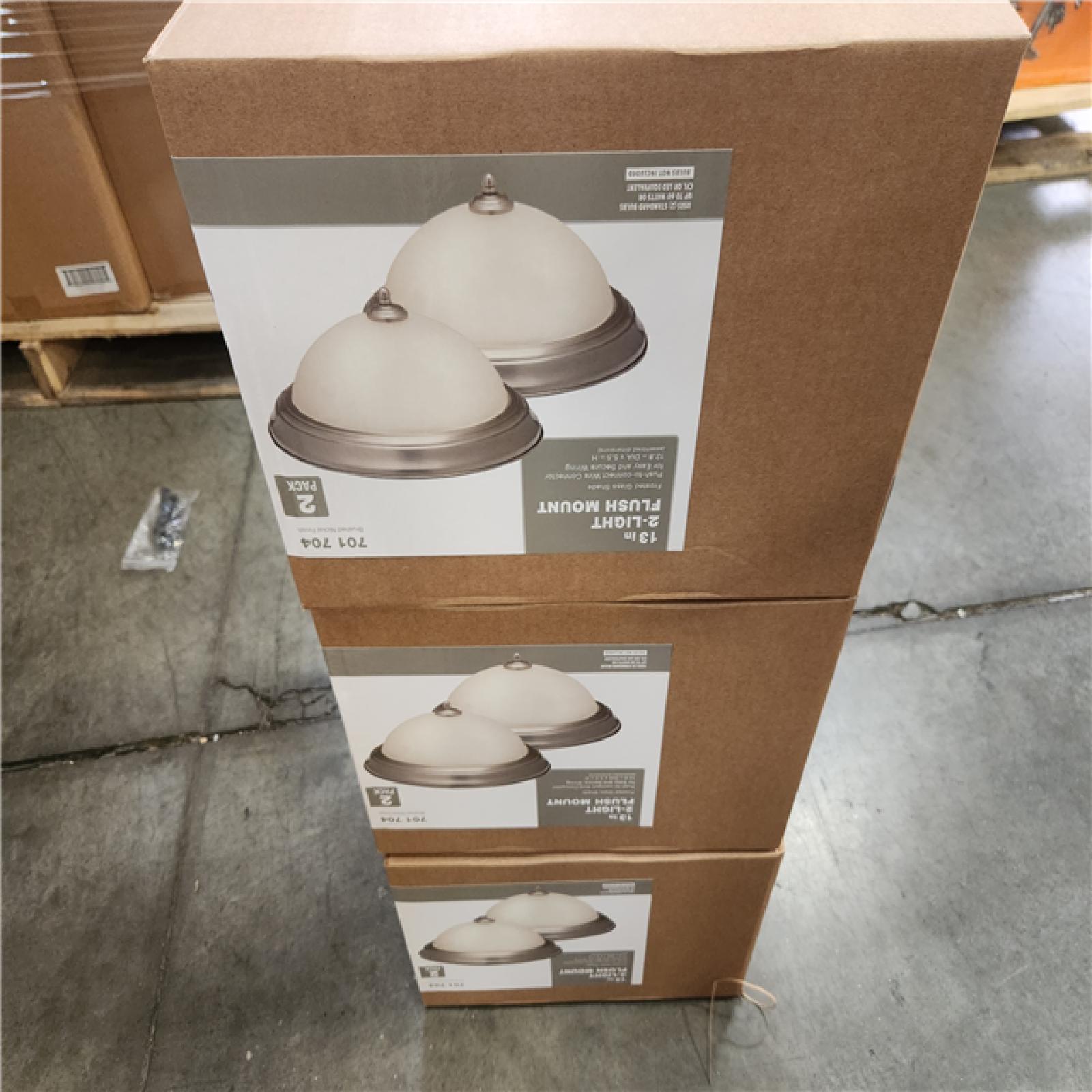 Phoenix NEW Commercial Electric 13 in. 2-Light Brushed Nickel Flush Mount with Frosted Glass Shade (3-Pack Per Box) Pallet (27-Boxes)