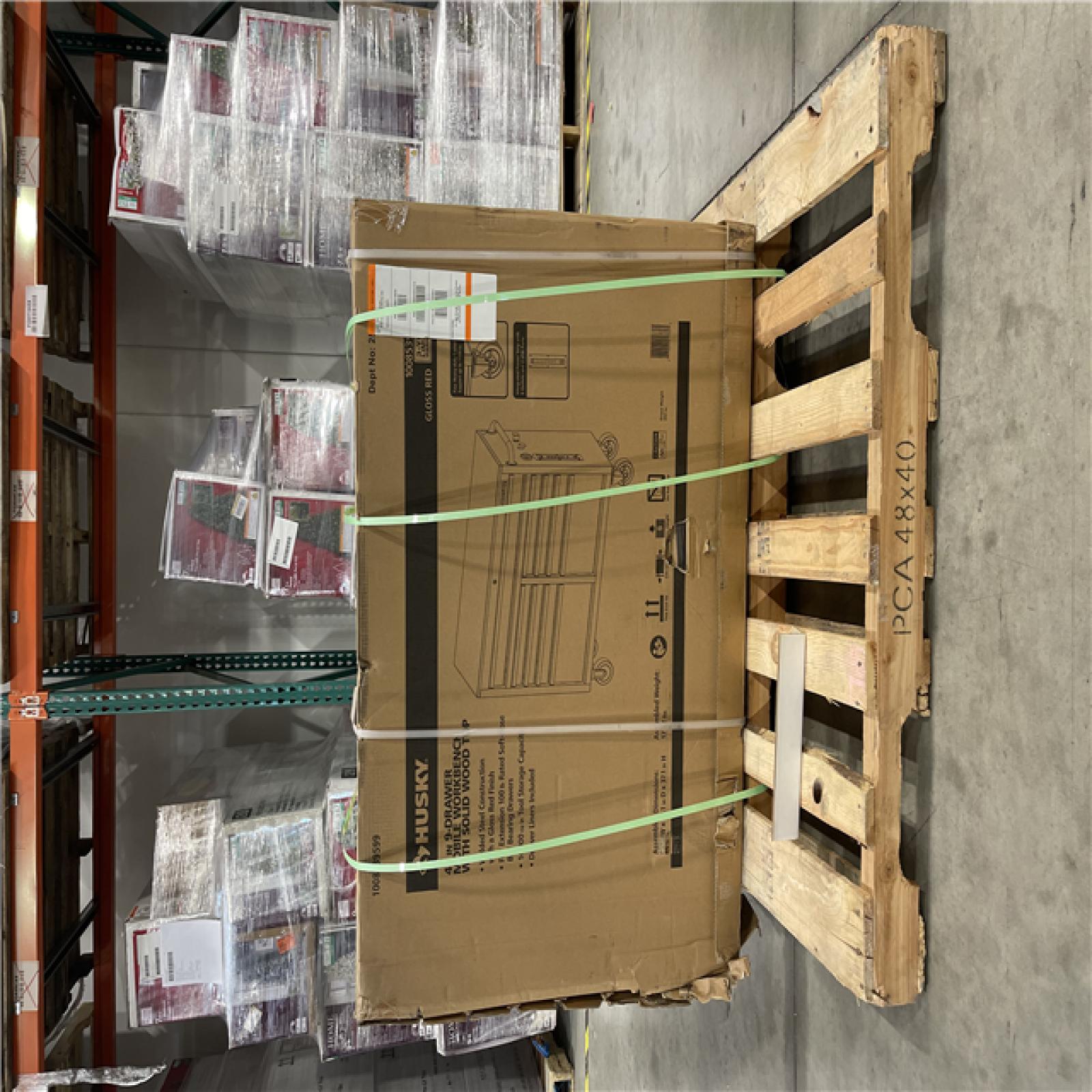 DALLAS LOCATION- HUSKY 46IN 9-DRAWER MOBILE WORKBENCH WITH SOLID WOOD TOP -GLOSS RED