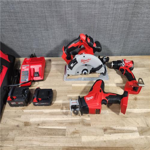 HOUSTON LOCATION - AS-IS Milwaukee M18 18-Volt Lithium-Ion Brushless Cordless Combo Kit (3-Tool) with 2-Batteries, 1-Charger and Tool Bag