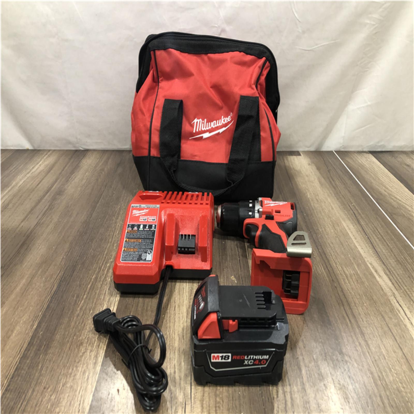 AS-IS Milwaukee 18V Lithium-Ion Brushless Cordless 1/2 in. Compact Hammer Drill/Driver Kit