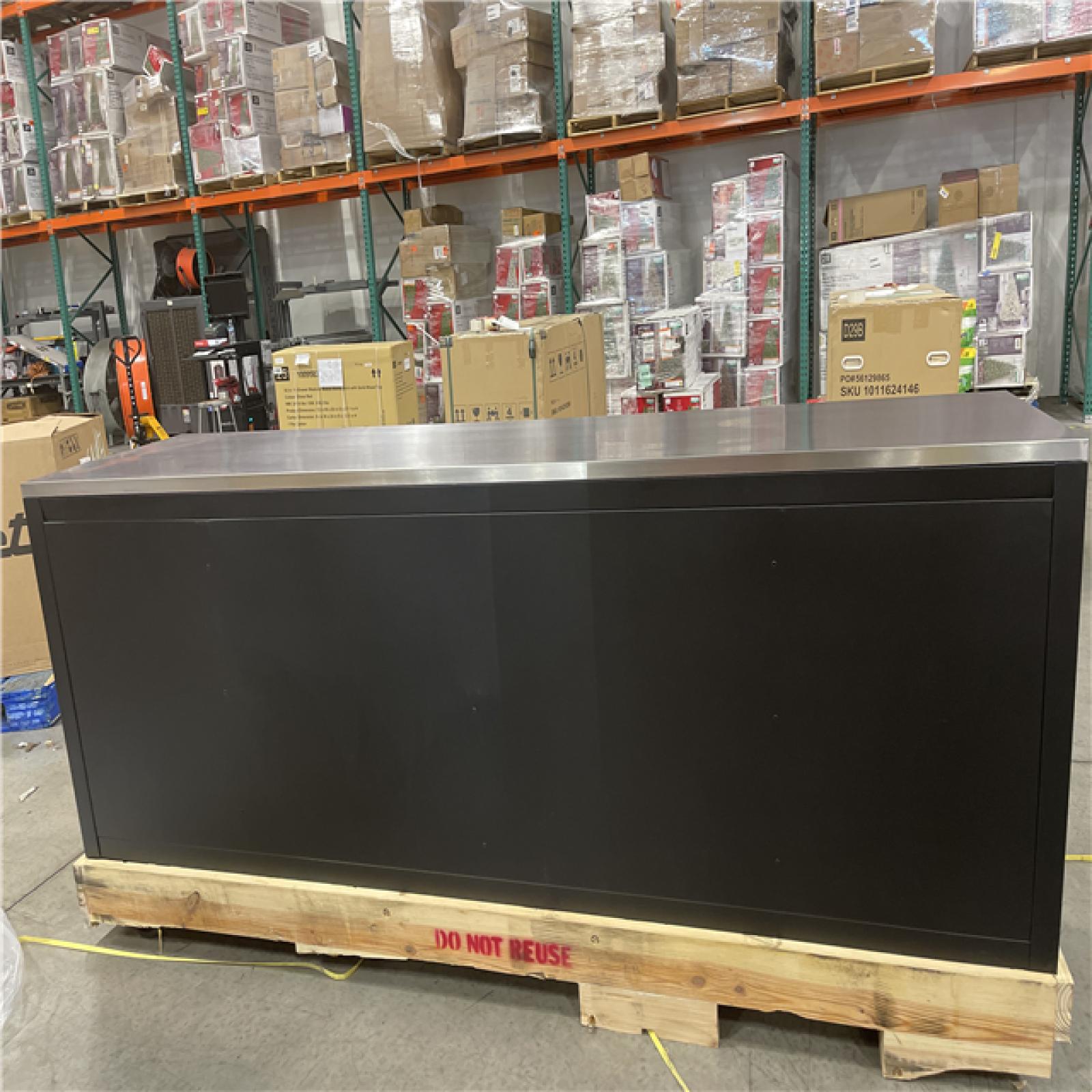 DALLAS LOCATION- Husky Tool Storage Heavy Duty 96 in. W x 24 in. D Matte Black Mobile Workbench Cabinet with Stainless Steel Top