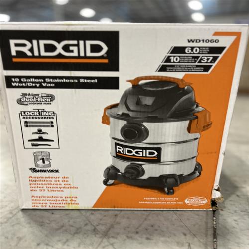 NEW! - RIDGID 10 Gallon 6.0 Peak HP Stainless Steel Wet/Dry Shop Vacuum with Filter, Locking Hose and Accessories