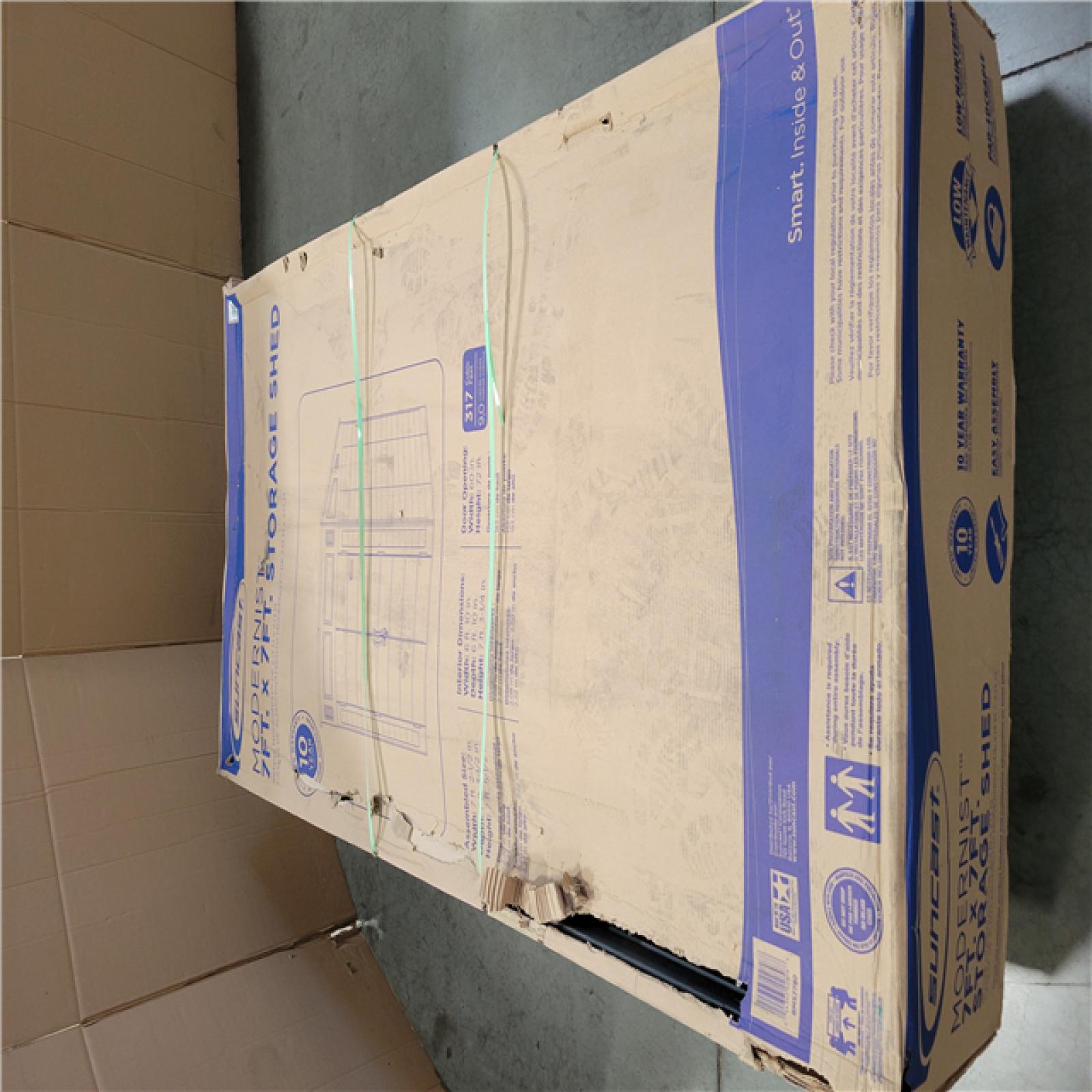 California AS-IS Suncast Modernist 7ft x 7ft Storage Shed (Damaged Box)