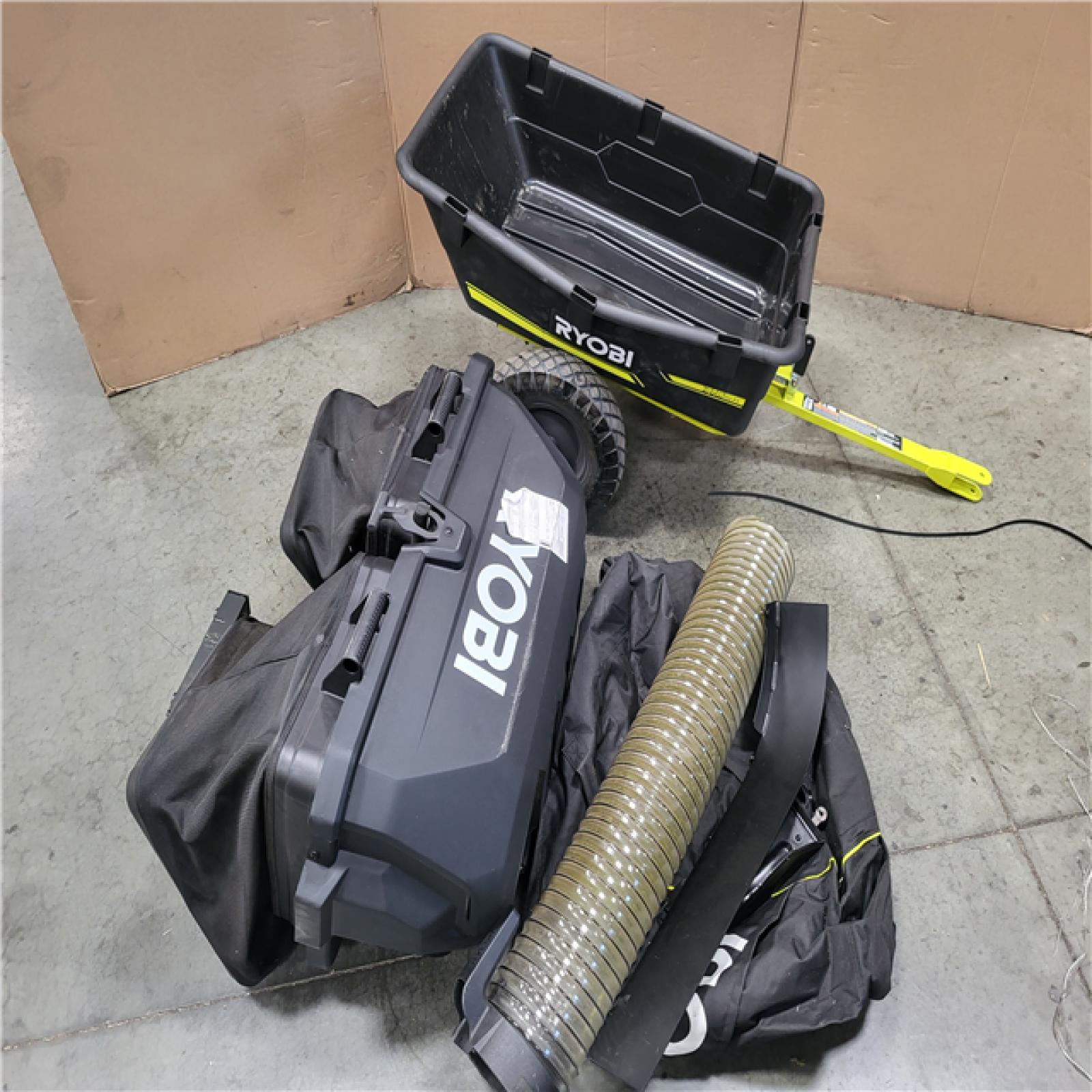 CALIFORNIA AS-IS RYOBI ZE3 80V HP BRUSHLESS BATTERY CORDLESS ELECTRIC 42 IN. ZERO TURN RIDING LAWN MOWER W TRAILER ATTACHMENT AND BAGGER