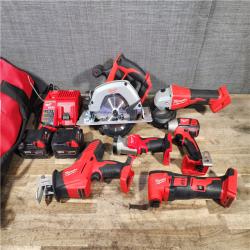 HOUSTON LOCATION - AS-IS MILWAUKEE 6 TOOL COMBO KIT W/ (2) BATTERY & CHARGER