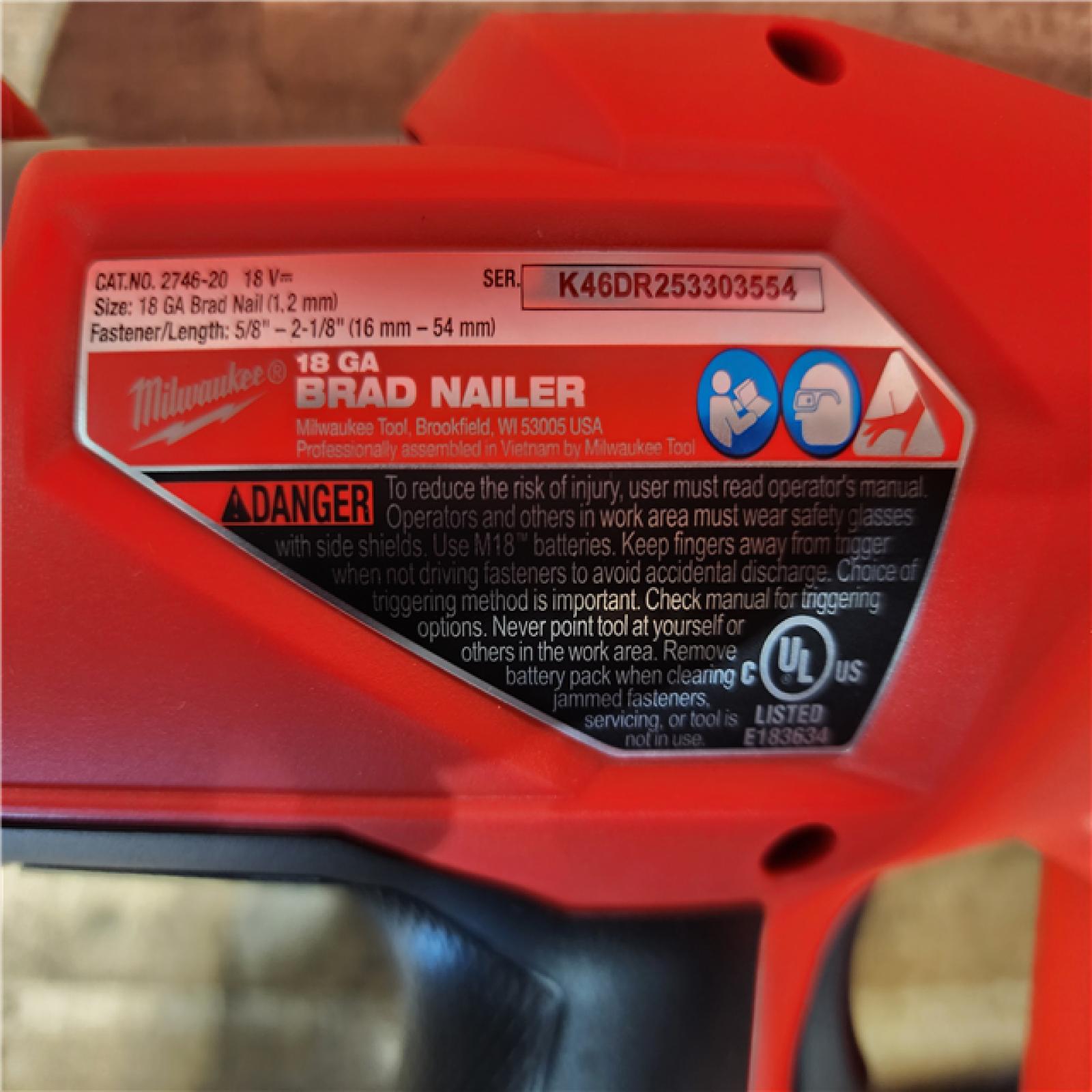 HOUSTON LOCATION - AS-IS (APPEARS LIKE NEW) Milwaukee M18 Fuel 18V Brushless 18-Gauge Brad Nailer 2746-20 (Bare Tool)