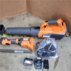 HOUSTON LOCATION - AS-IS (APPEARS LIKE NEW) RIDGID 18V Brushless 14 in. Cordless Battery String Trimmer and Leaf Blower 2-Tool Combo Kit with 4.0 Ah Battery and Charger