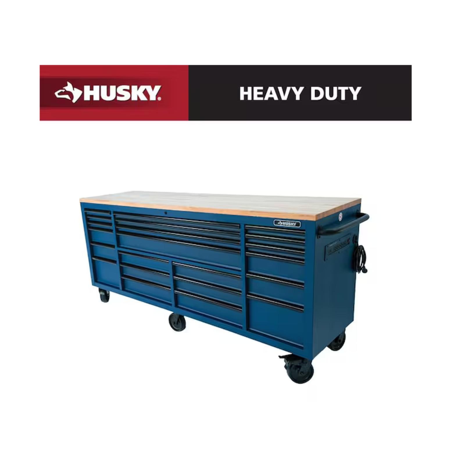DALLAS LOCATION - Husky Tool Storage Heavy Duty 84 in. W x 24 in. D Matte Blue Mobile Workbench Cabinet