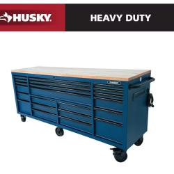 DALLAS LOCATION - Husky Tool Storage Heavy Duty 84 in. W x 24 in. D Matte Blue Mobile Workbench Cabinet