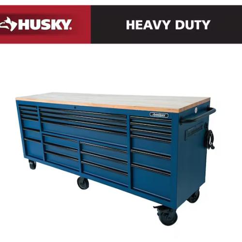 DALLAS LOCATION - Husky Tool Storage Heavy Duty 84 in. W x 24 in. D Matte Blue Mobile Workbench Cabinet
