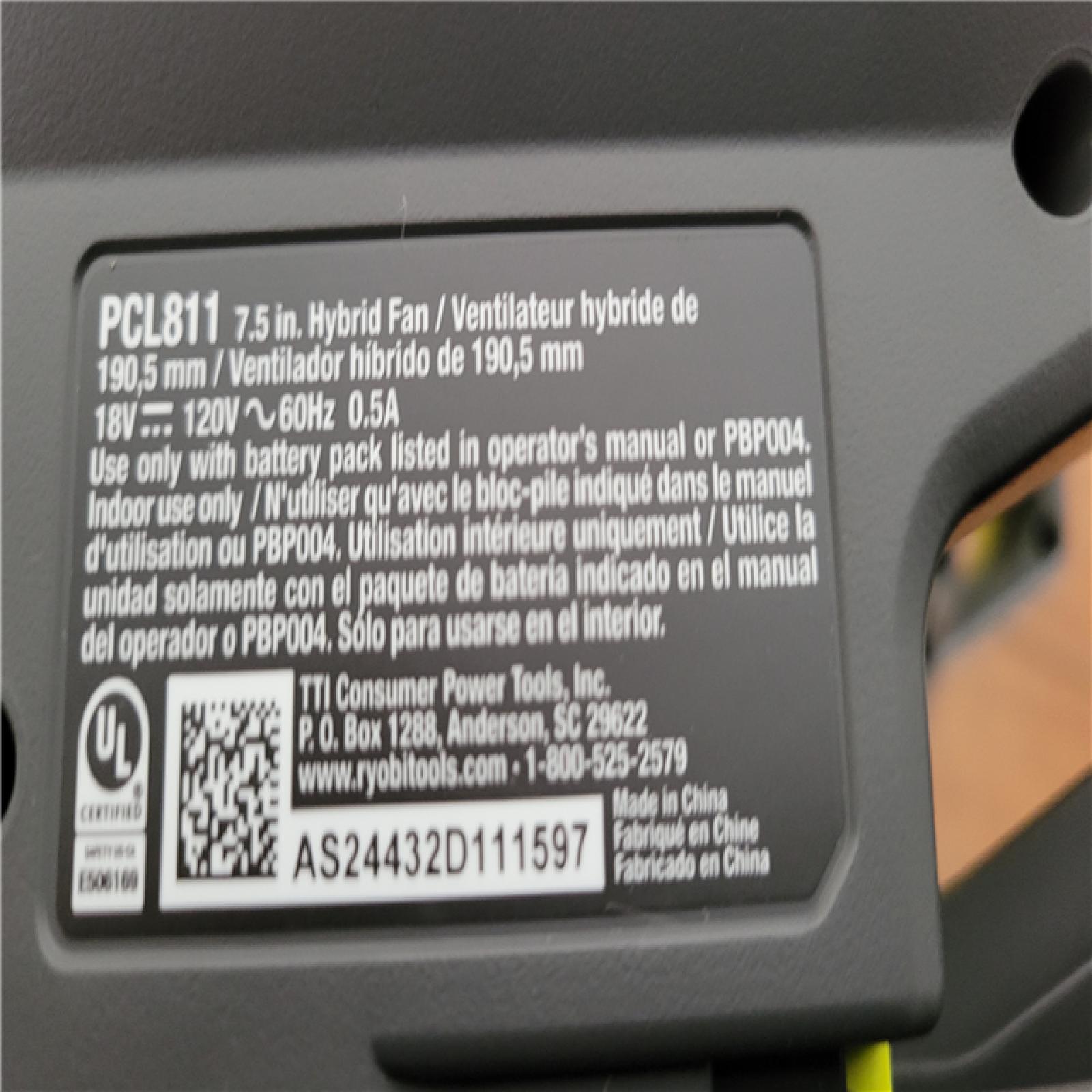 California NEW Ryobi One+ 18V Hybrid 7.5 Fan (Tool Only)