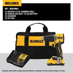 NEW- DeWalt ATOMIC 20-Volt Lithium-Ion Cordless 1/2 in. Compact Hammer Drill with 3.0Ah Battery  Charger and Bag