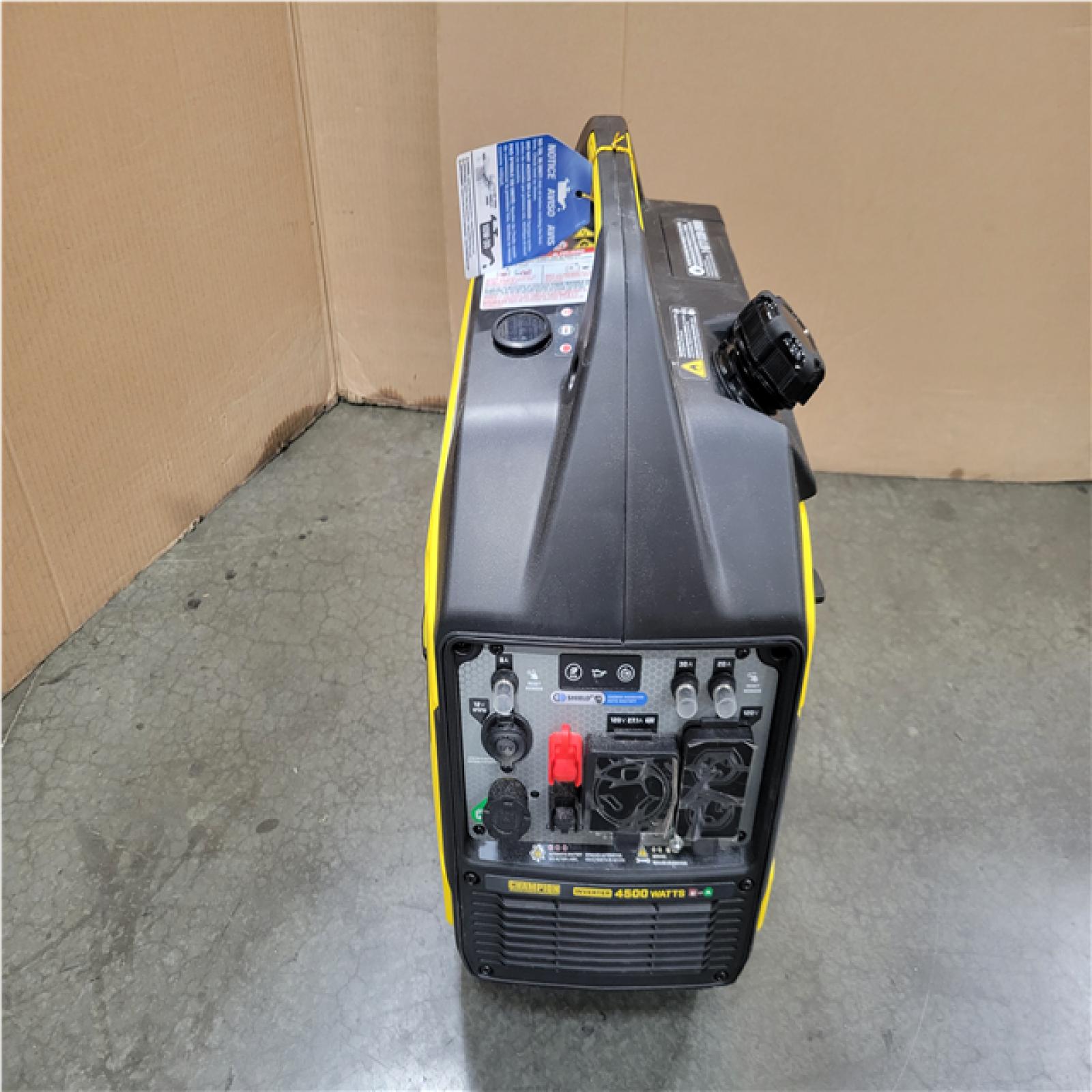 CALIFORNIA AS-IS CHAMPION 4500/3500-Watt Electric Start Gasoline/Propane Powered Dual Fuel Inverter Generator with Quiet Technology and CO Shield
