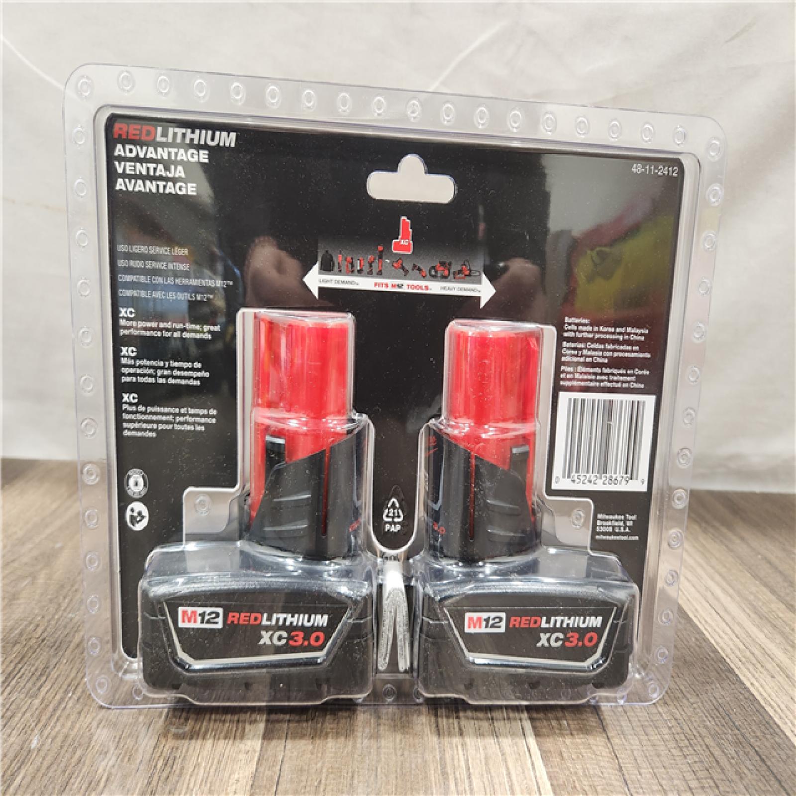 NEW- Milwaukee M12 12-Volt Lithium-Ion XC Extended Capacity 3.0Ah Battery Pack 3.0Ah (2-Pack)