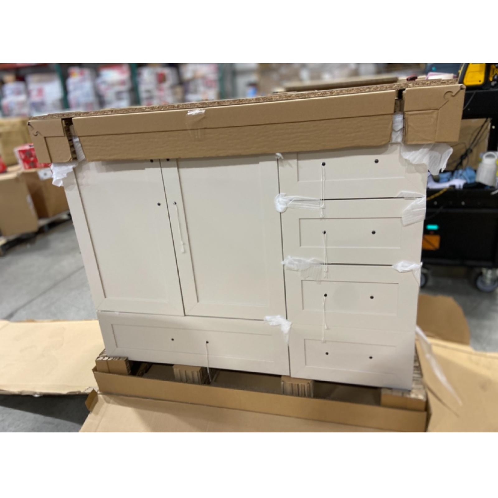 DALLAS LOCATION - Glacier Bay Tobana 42 in. Single Sink Beige Bath Vanity with White Engineered Marble Top (Assembled)