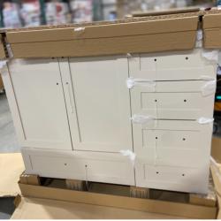 DALLAS LOCATION - Glacier Bay Tobana 42 in. Single Sink Beige Bath Vanity with White Engineered Marble Top (Assembled)