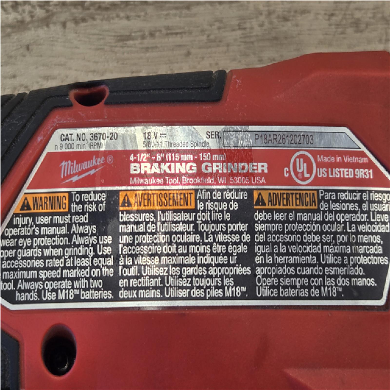 AS-IS Milwaukee FUEL 18-Volt Lithium-Ion Brushless Cordless 4-1/2 in./6 in. Braking Grinder with Paddle Switch (Tool-Only)