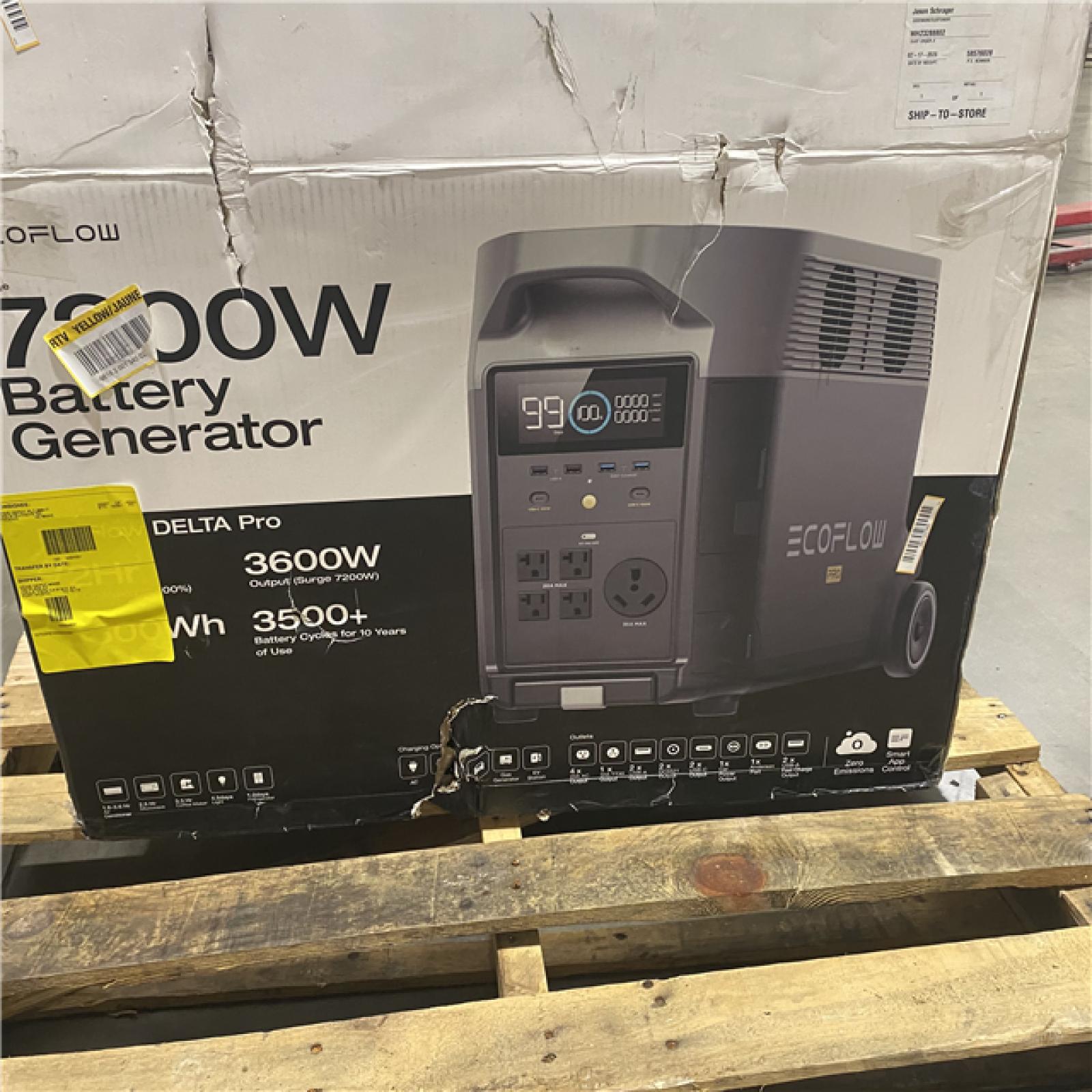 Dallas Location - As-Is EcoFlow Battery Solar Generator DELTA Pro 3600Wh Solar  3600W Output  LFP Power Station  Home Backup  Camping  Push-Button Start