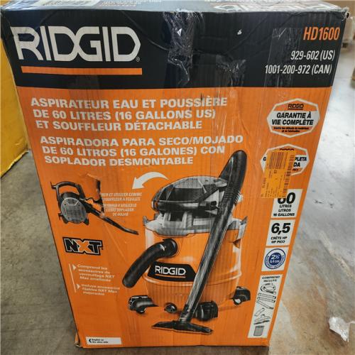 Phoenix LIKE NEW RIDGID 16 Gal. 6.5 Peak HP NXT Shop Vacuum HD1600 Wet Dry Vac with Detachable Blower  Filter  Accessories and LED Cuff