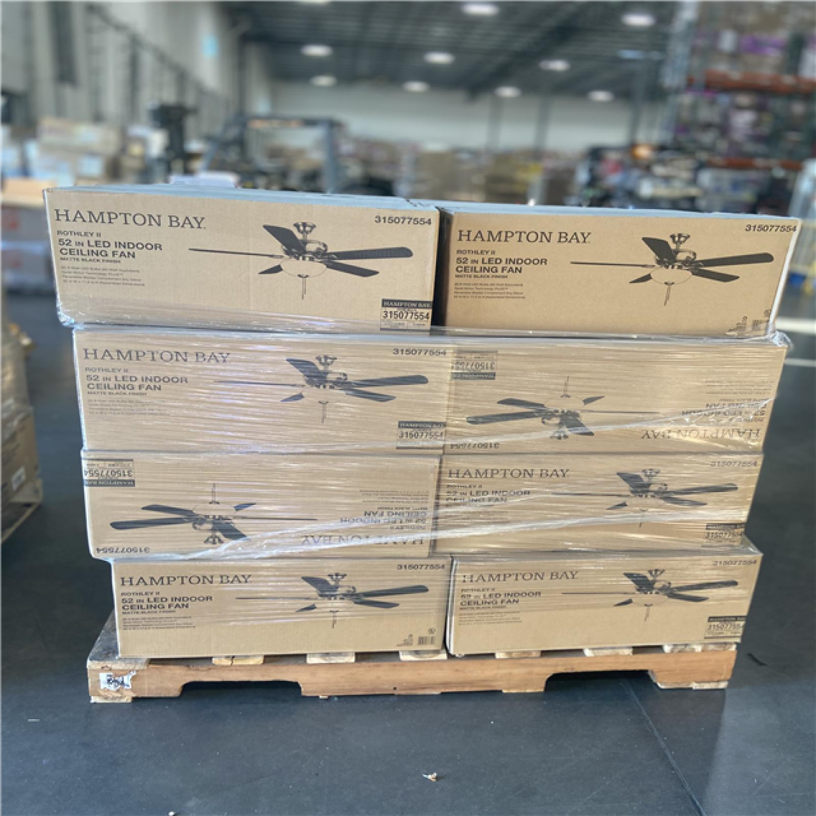 DALLAS LOCATION - Hampton Bay Rothley II 52 in. Indoor LED Matte Black Ceiling Fan with Light Kit (24 UNITS)