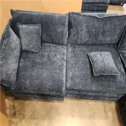 Phoenix AS-IS GOJANE 112.2 in. Square Arm L-Shaped Chenille Deluxe Pillow-Styled Modular Sectional Sofa in. Blue with 1 Ottoman