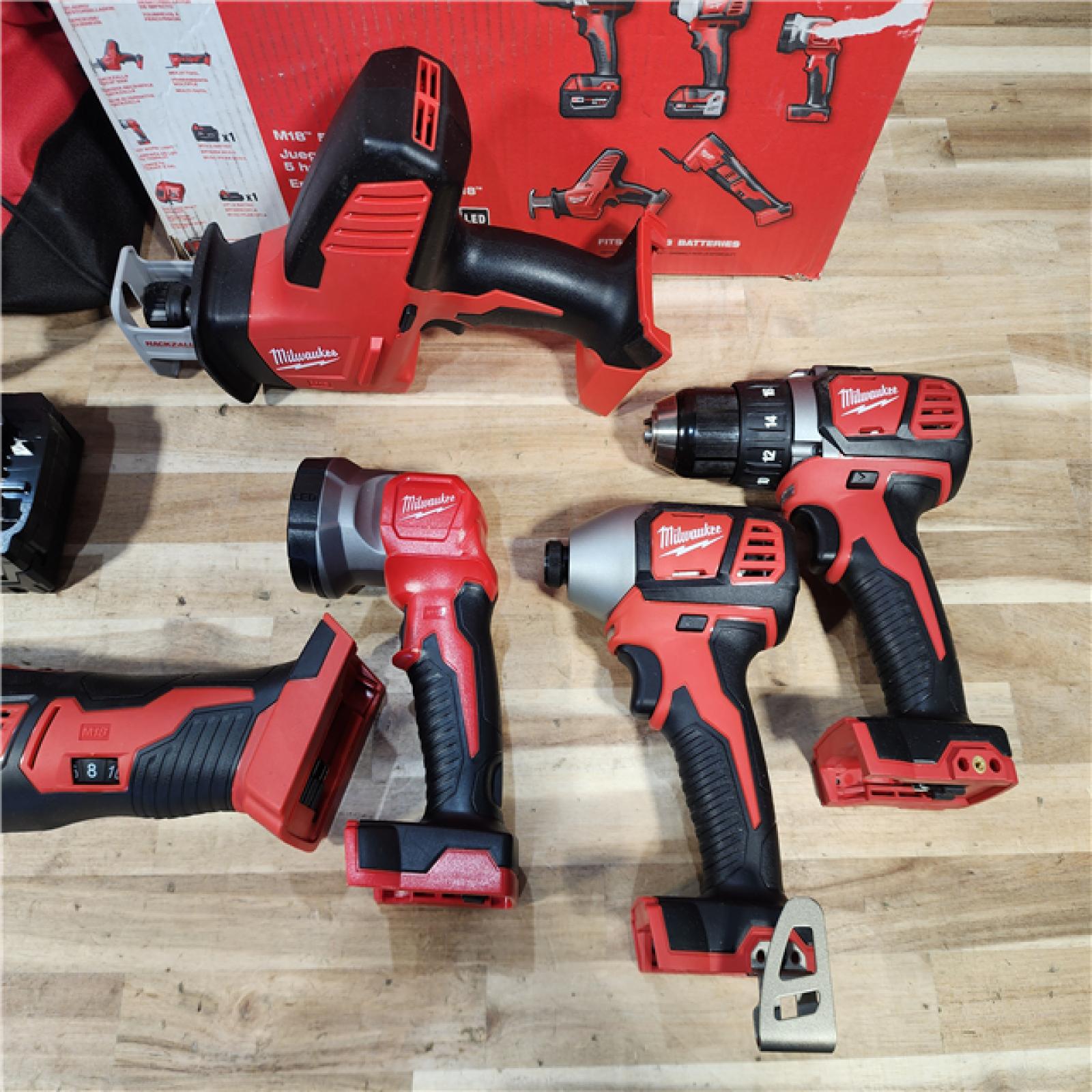 HOUSTON LOCATION - AS-IS M18 18V Lithium-Ion Cordless Combo Kit (5-Tool) with (2) Batteries  Charger and Tool Bag