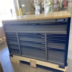 DALLAS LOCATION - Husky Heavy Duty 61 in. W x 23 in. D 15-Drawer Matte Gray Mobile Workbench Cabinet with Solid Wood Top