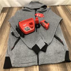 AS-IS Milwaukee Men's Medium 12-Volt Lithium Ion Cordless Gray Heated Hooded Jacket Kit