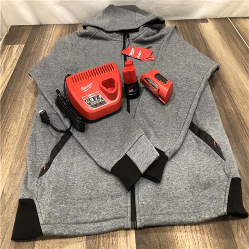 AS-IS Milwaukee Men's Medium 12-Volt Lithium Ion Cordless Gray Heated Hooded Jacket Kit