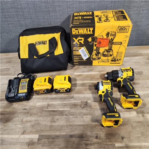 HOUSTON LOCATION - AS-IS DEWALT 20V MAX XR Hammer Drill and ATOMIC Impact Driver 2 Tool Cordless Combo Kit with (2) 4.0Ah Batteries, Charger, and Bag