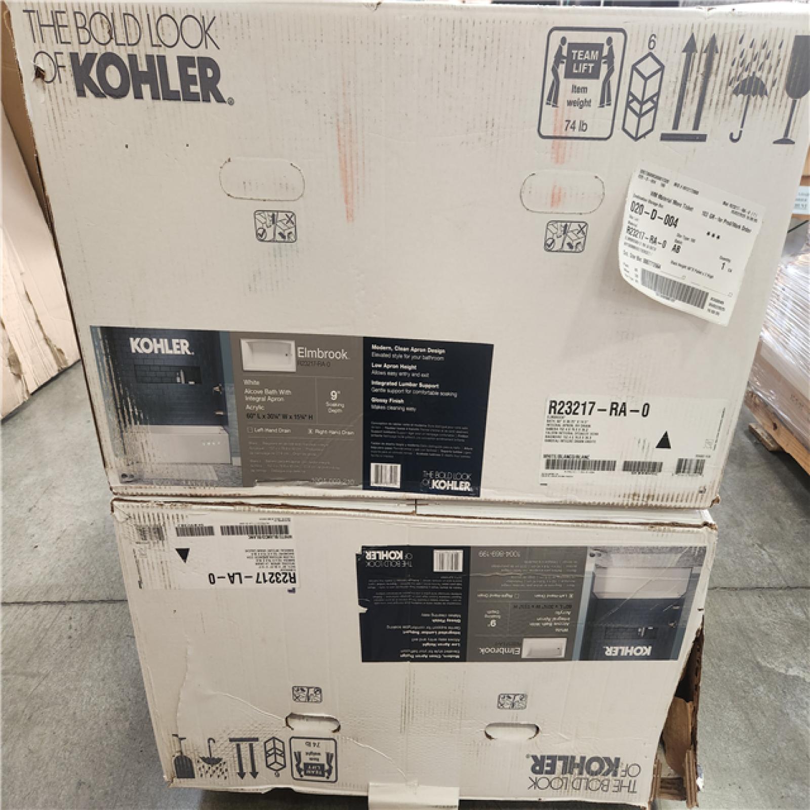 Phoenix AS-IS 2 KOHLER Elmbrook 60 in. x 30.25 in. Soaking Bathtub with Right-Hand Drain in White