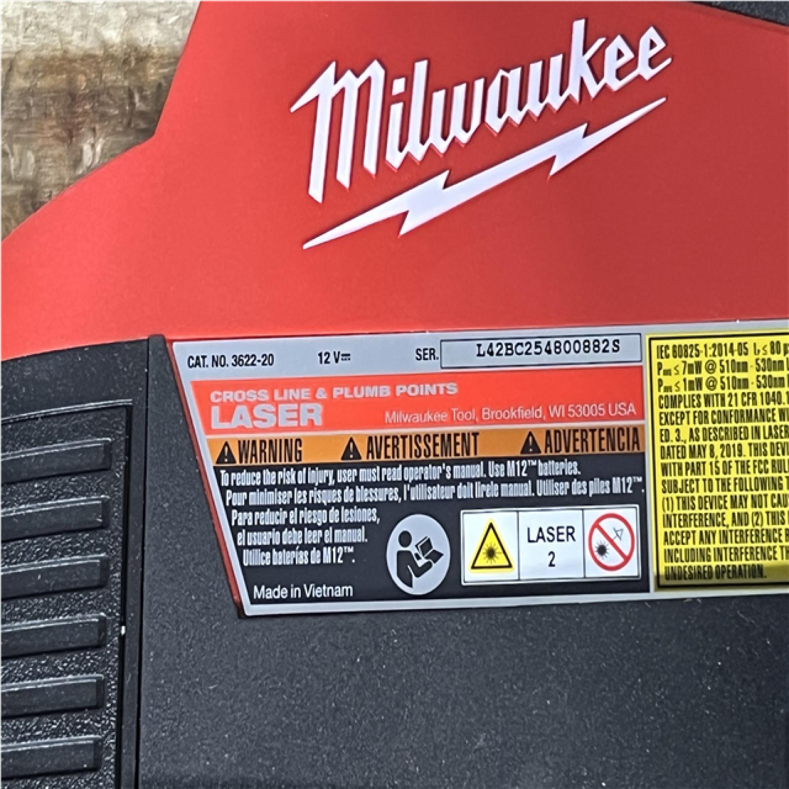Houston Location AS-IS Milwaukee 12-Volt Lithium-Ion Cordless Green 125 ft. Cross Line and Plumb Points Laser Level (Tool-Only)