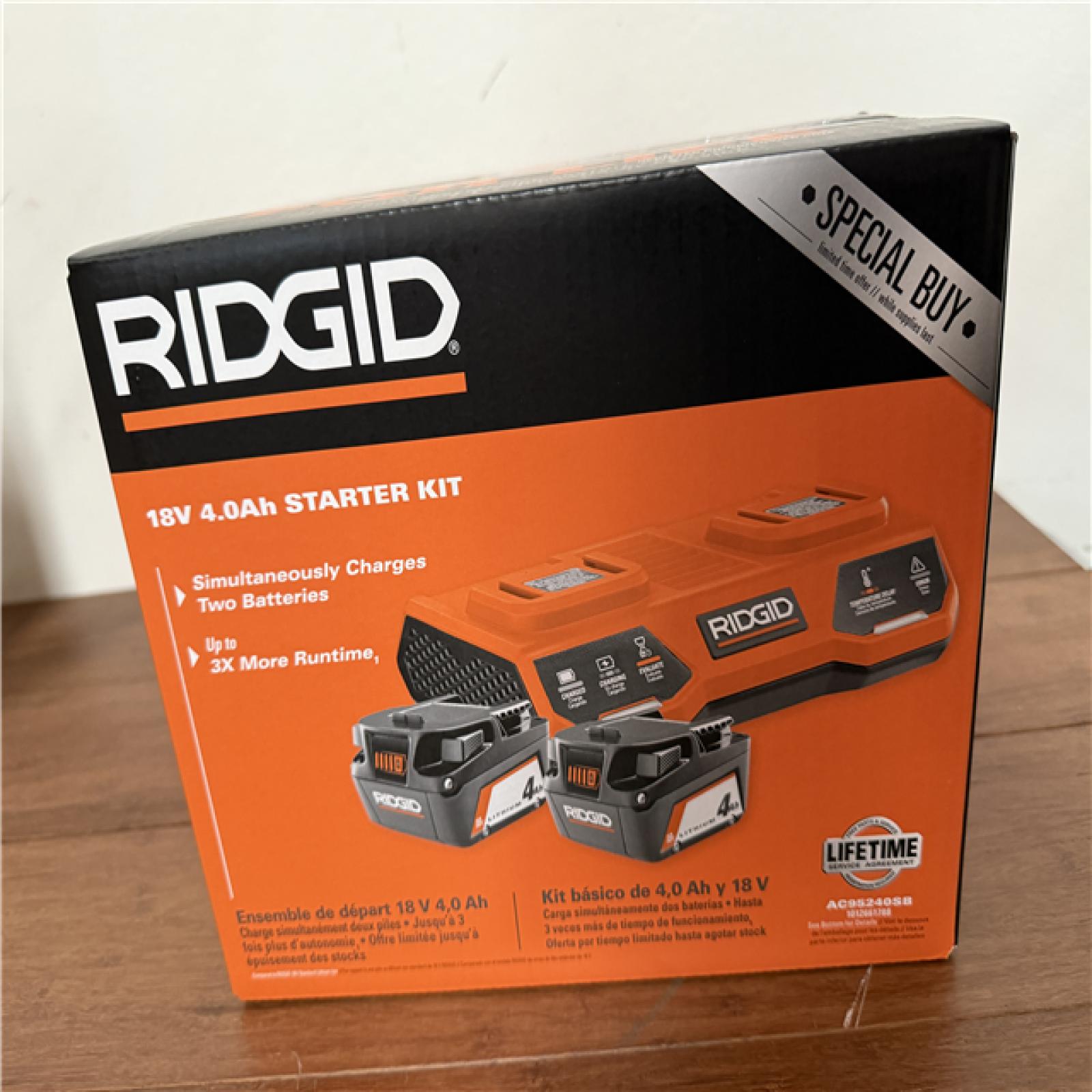 California NEW/Sealed Box Ridgid 18V 4.0 Ah Starter Kit, Includes (2) Batteries & Charger