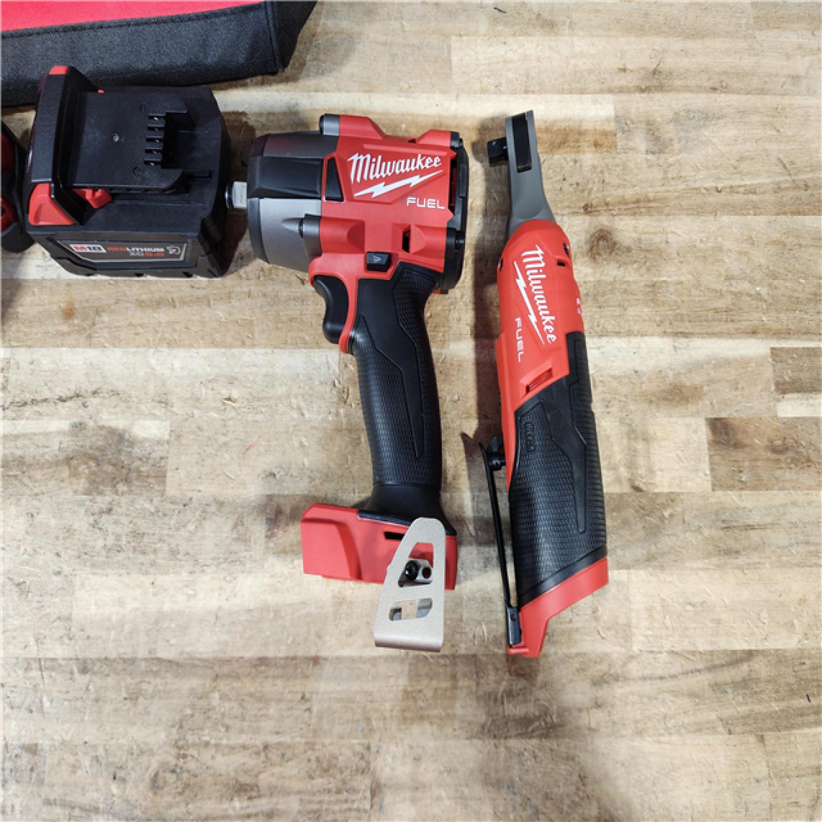 HOUSTON LOCATION - AS - IS M18 FUEL 18V Cordless Mid Torque 1/2 in. Impact Wrench W/ M12 FUEL 3/8 in. Ratchet & Battery/Charger Combo Kit
